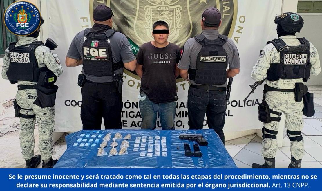 FGEGuerrero detiene en flagrancia a un hombre con arma de fuego y droga en San Marcos